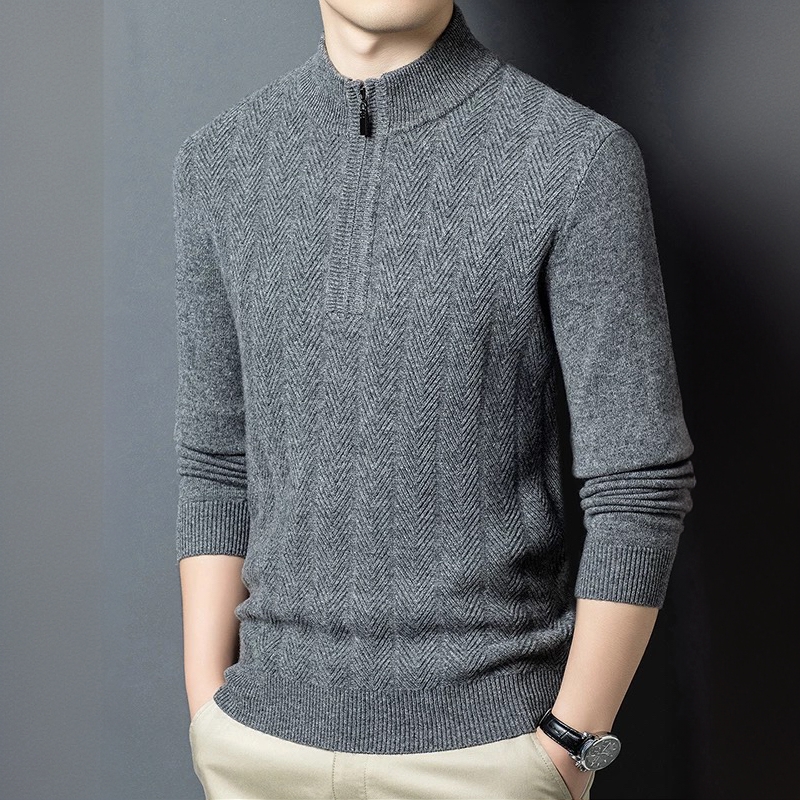25款麦穗针法山羊绒混纺男士半高领拉链秋冬加厚保暖打底衫11382