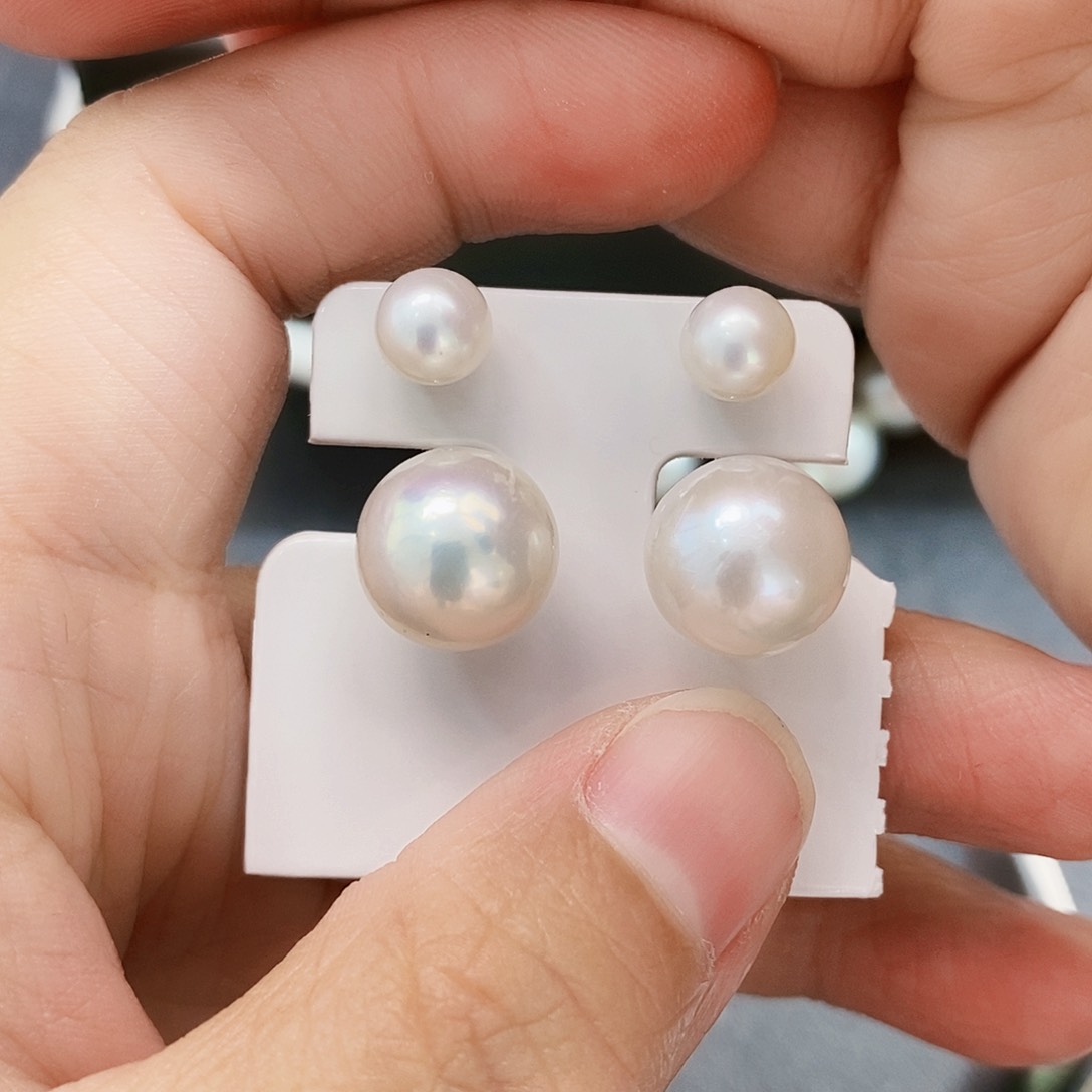 银S925镶嵌耳饰淡水珍珠桔***2