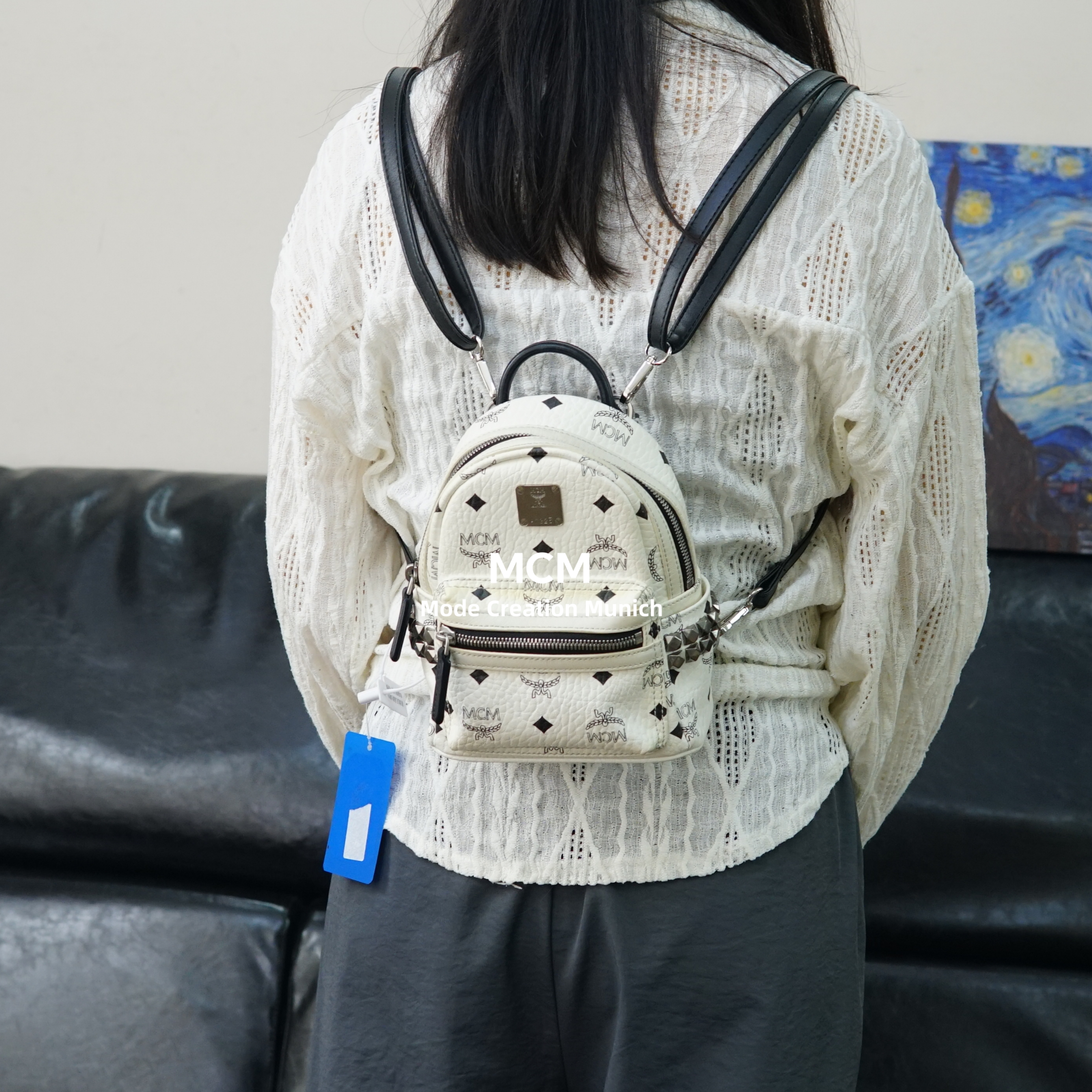 95新 MCM 白色双肩包mini/FYWJ04608034/8034