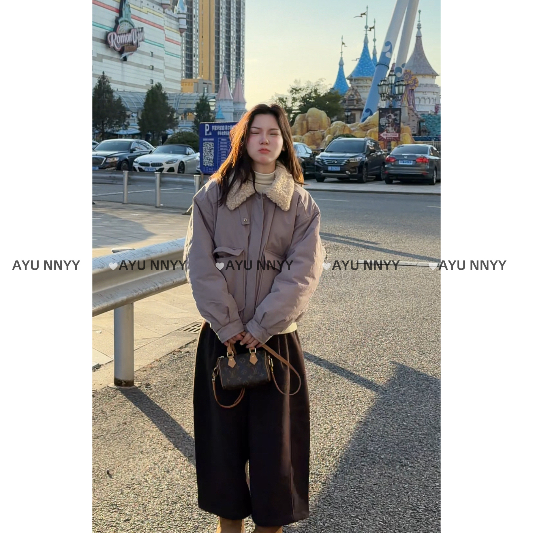 阿虞 韩代款｜韩系特调羊羔毛翻领高品棉服外套女冬