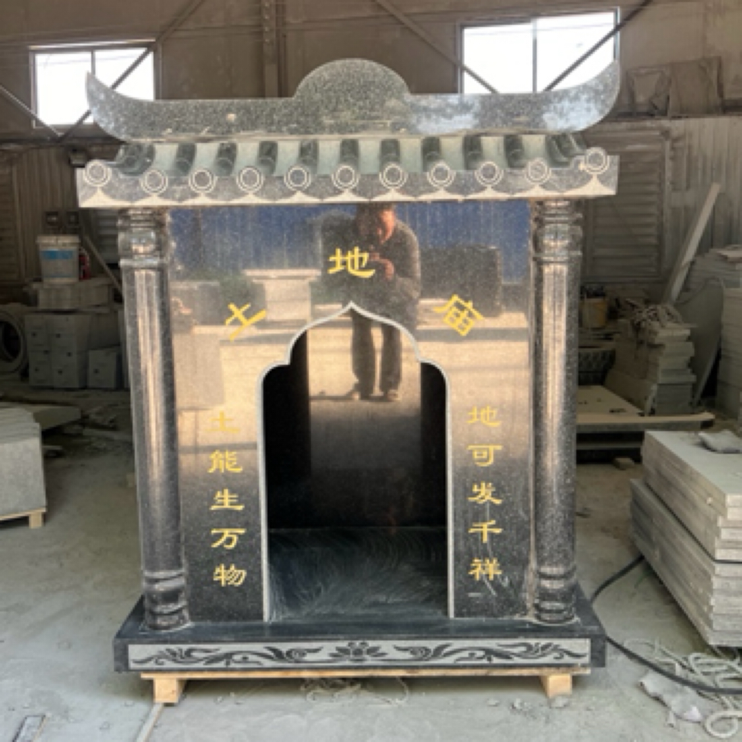 石雕土地公土地婆户外家用供奉神龛中式古石屋土地庙