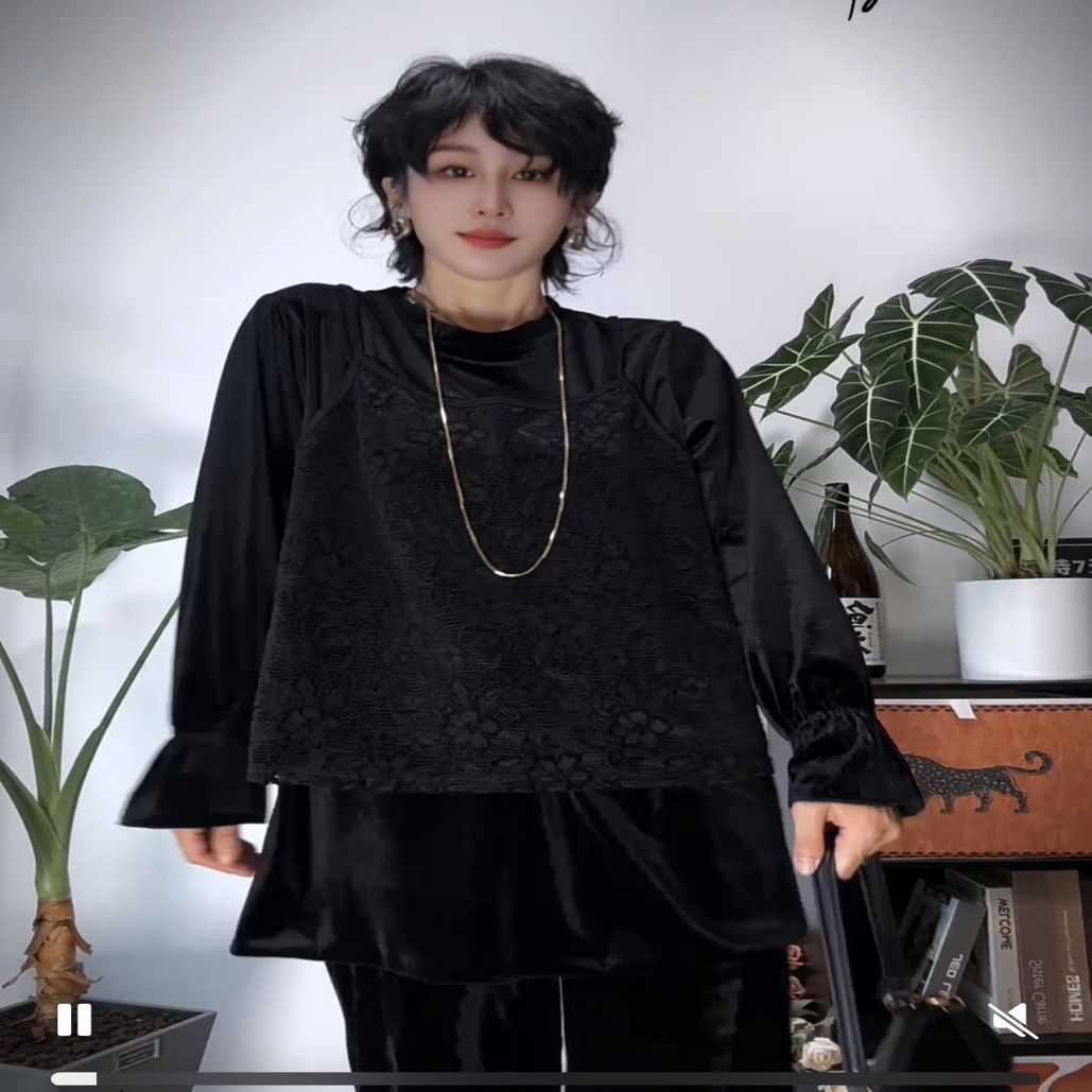 秋款上新丝绒贵气百搭时髦真倆件套上衣➕马甲显瘦气质大码妹妹