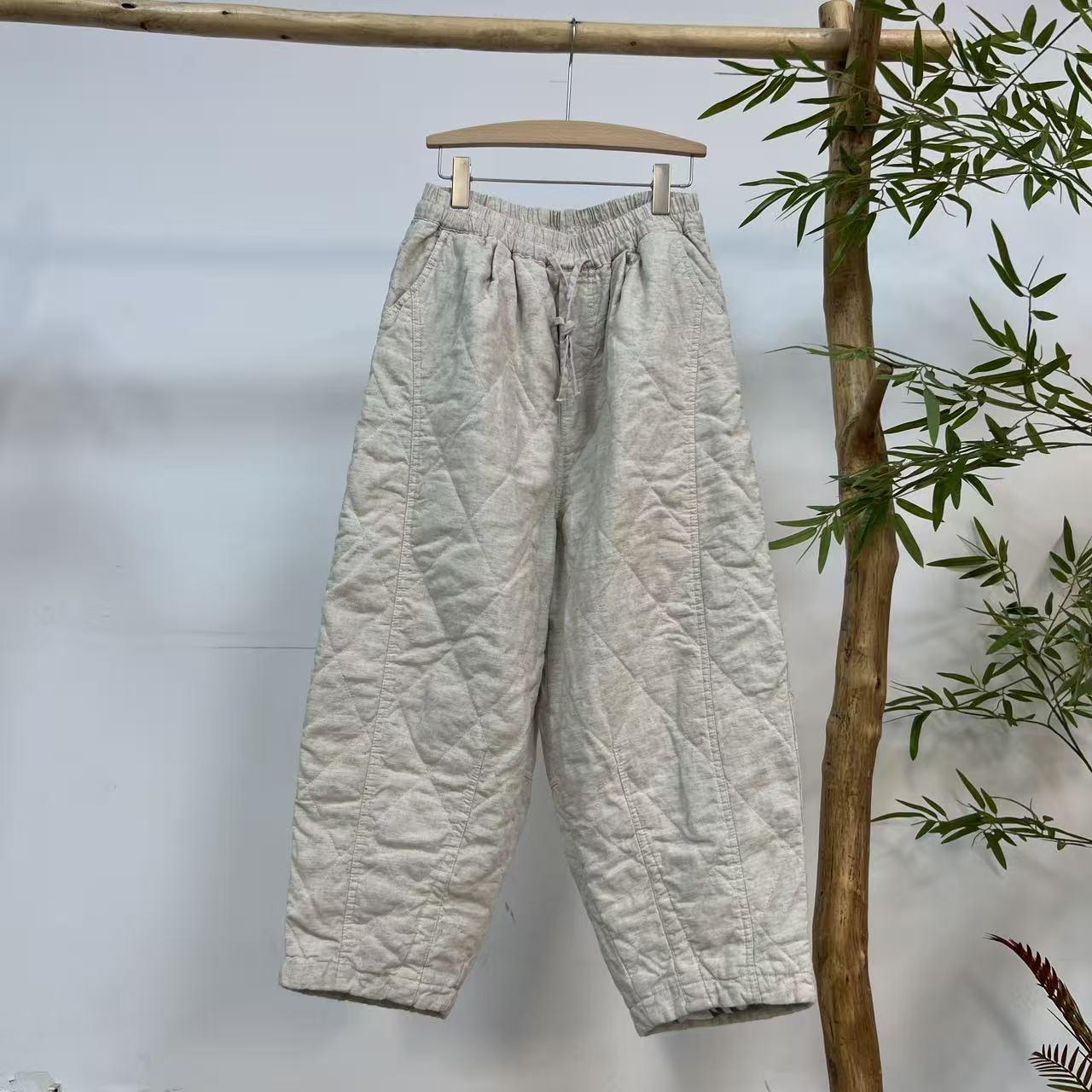 【隐叙原创】秋冬新款简约休闲百搭绗线松紧腰抽绳棉裤0601