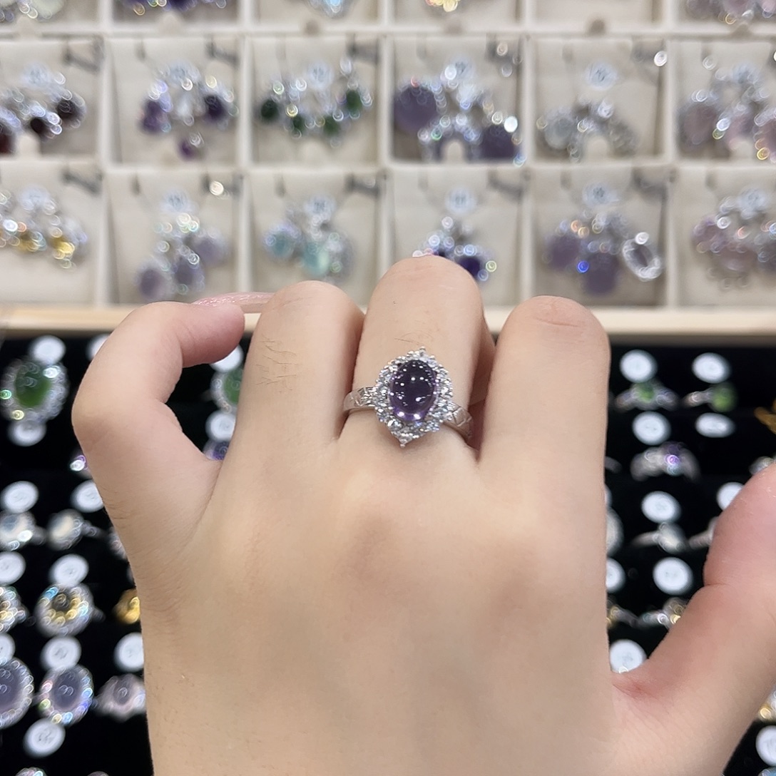 棒***妹紫晶戒指银S925镶嵌