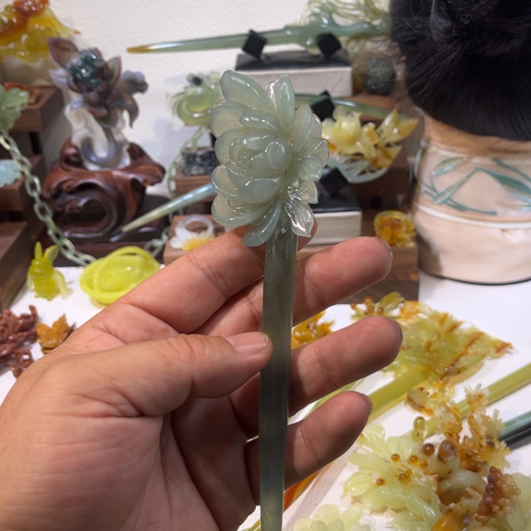 蛇纹石玉发簪合金