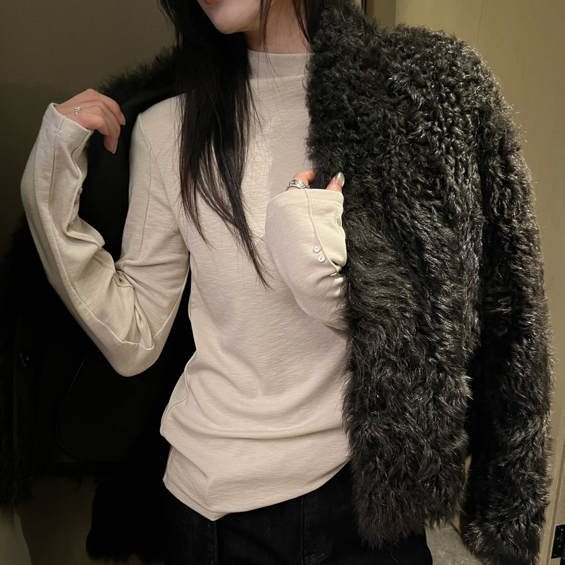 NZB 新品袖口小扣子半领加厚打底长袖T