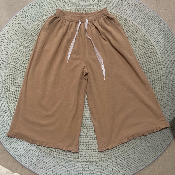 夏季薄款高腰垂感棉麻阔腿女裙裤宽松休闲八分裤