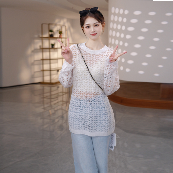 【人鱼之梦】时尚百搭重工全身珠片波浪纹镂空纯羊毛衫255222-1