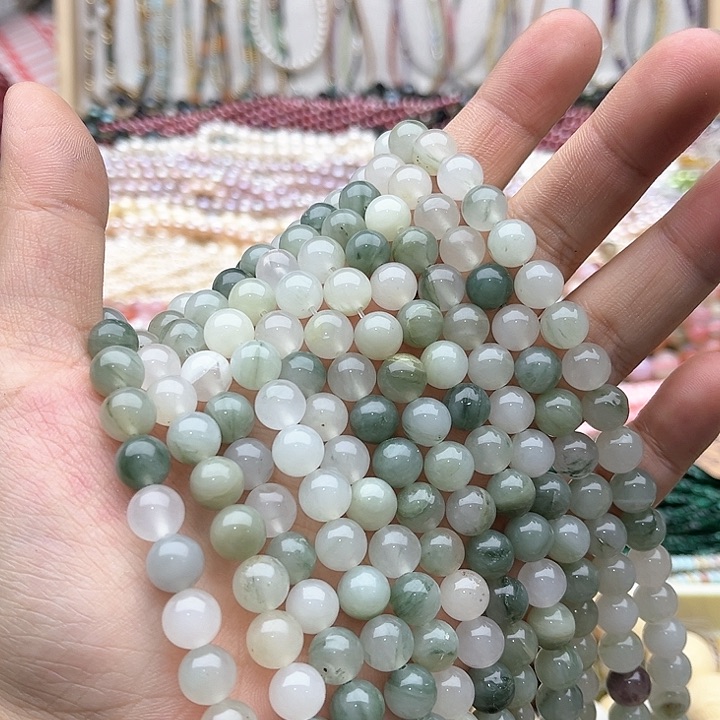 玛瑙/玉髓珠宝半成品未镶嵌2条8mm左右绿兔毛