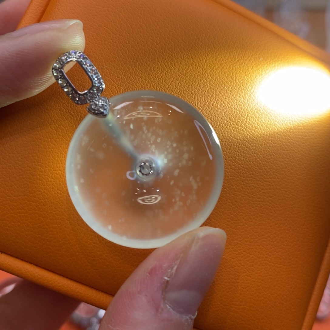 石英质玉黑钢雪花棉平安扣银S925镶嵌