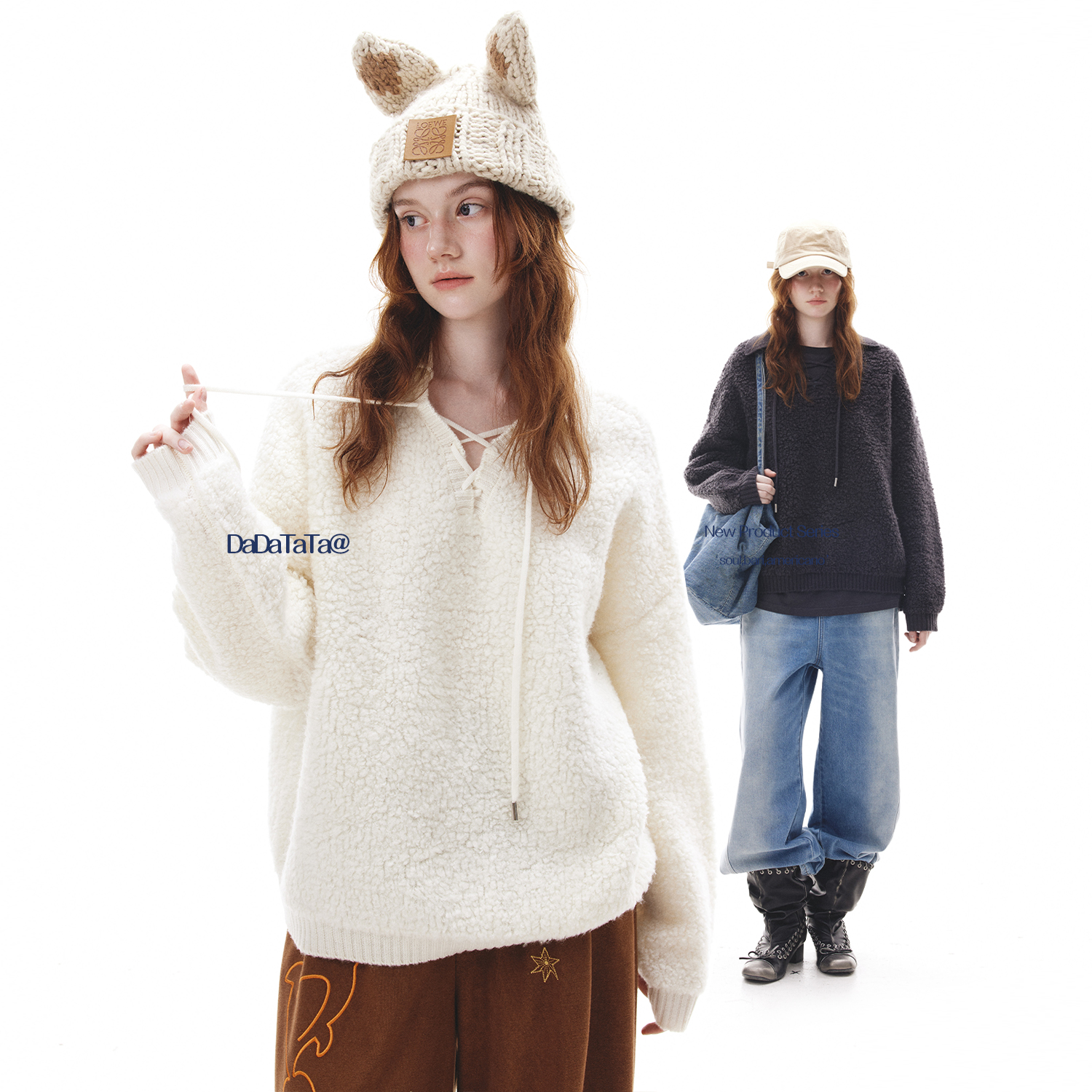 晶咕白标DADATATA【冰岛咖啡馆】100绵羊毛毛衣外套简约百搭上衣