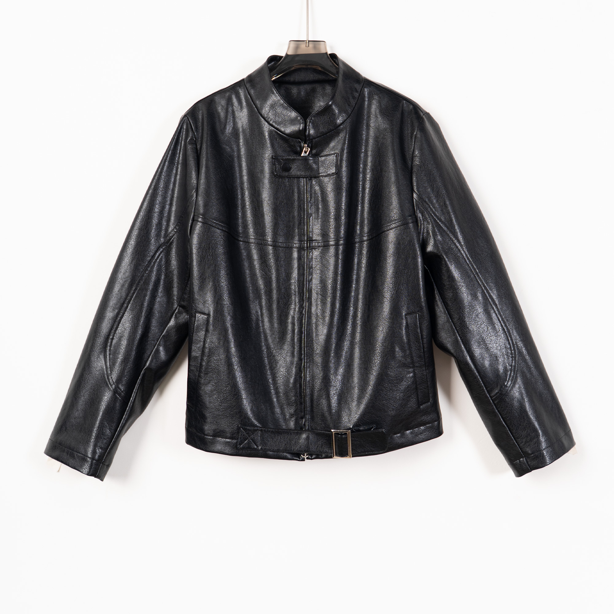 PW250926大码秋冬气质轻职风黑色短款皮衣女款pu皮外套