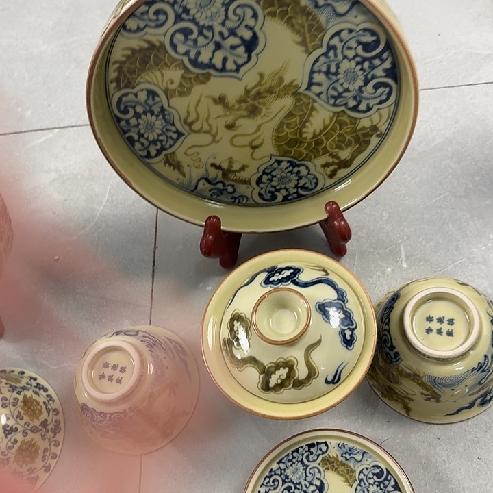瓷片釉里金如意穿花龙5件套