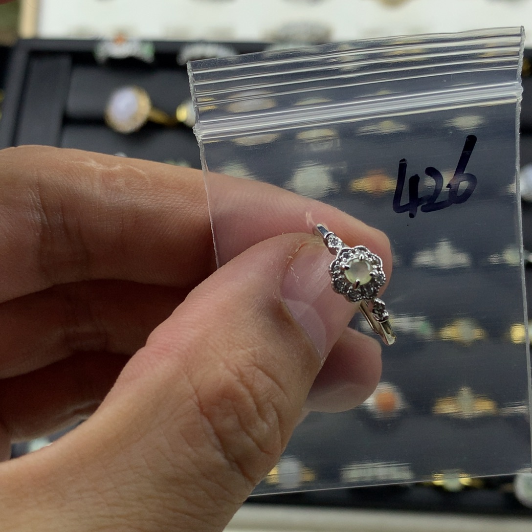 翡翠银S925镀金镶嵌戒指426