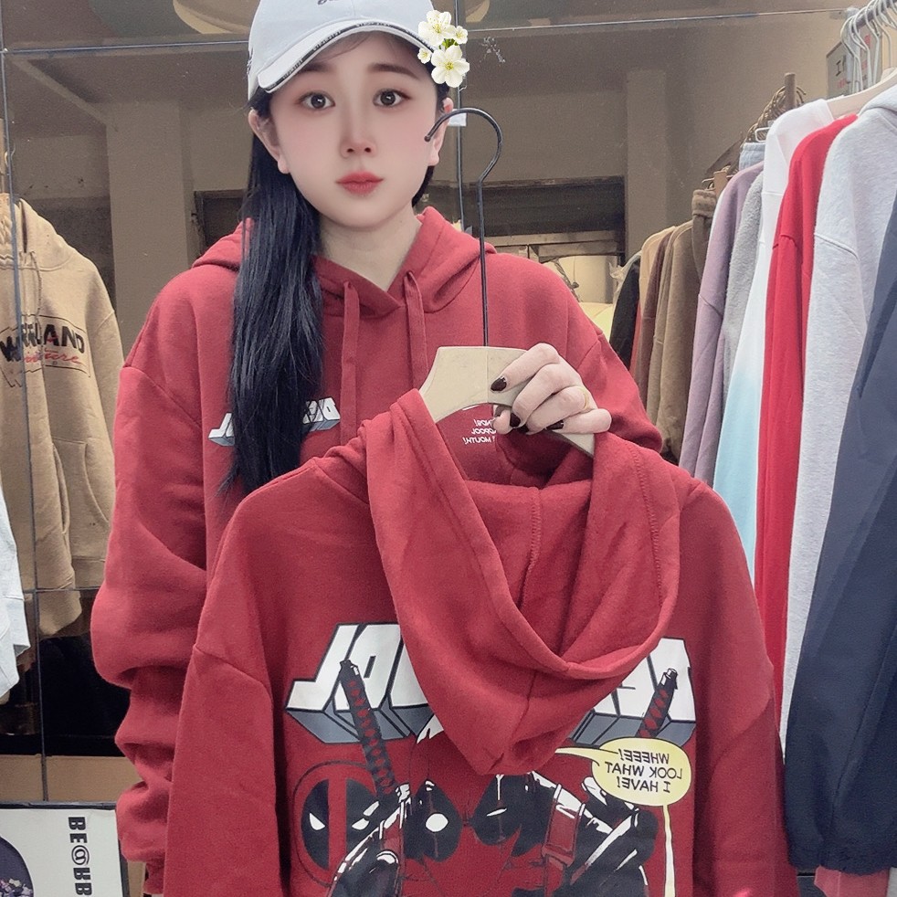 外贸纯棉安可拉红连帽卫衣