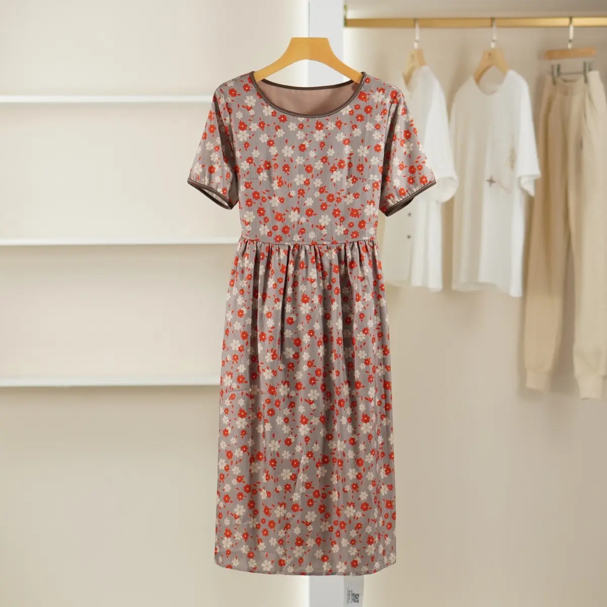 麦迪尚品【千韵】50420202 醋酸新中式国风印花短袖连衣裙