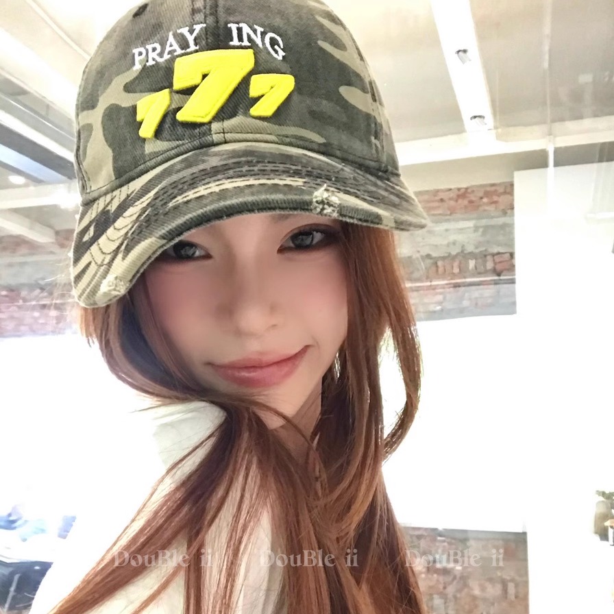  美式复古字母迷彩棒球帽女户外百搭休闲鸭舌帽情侣