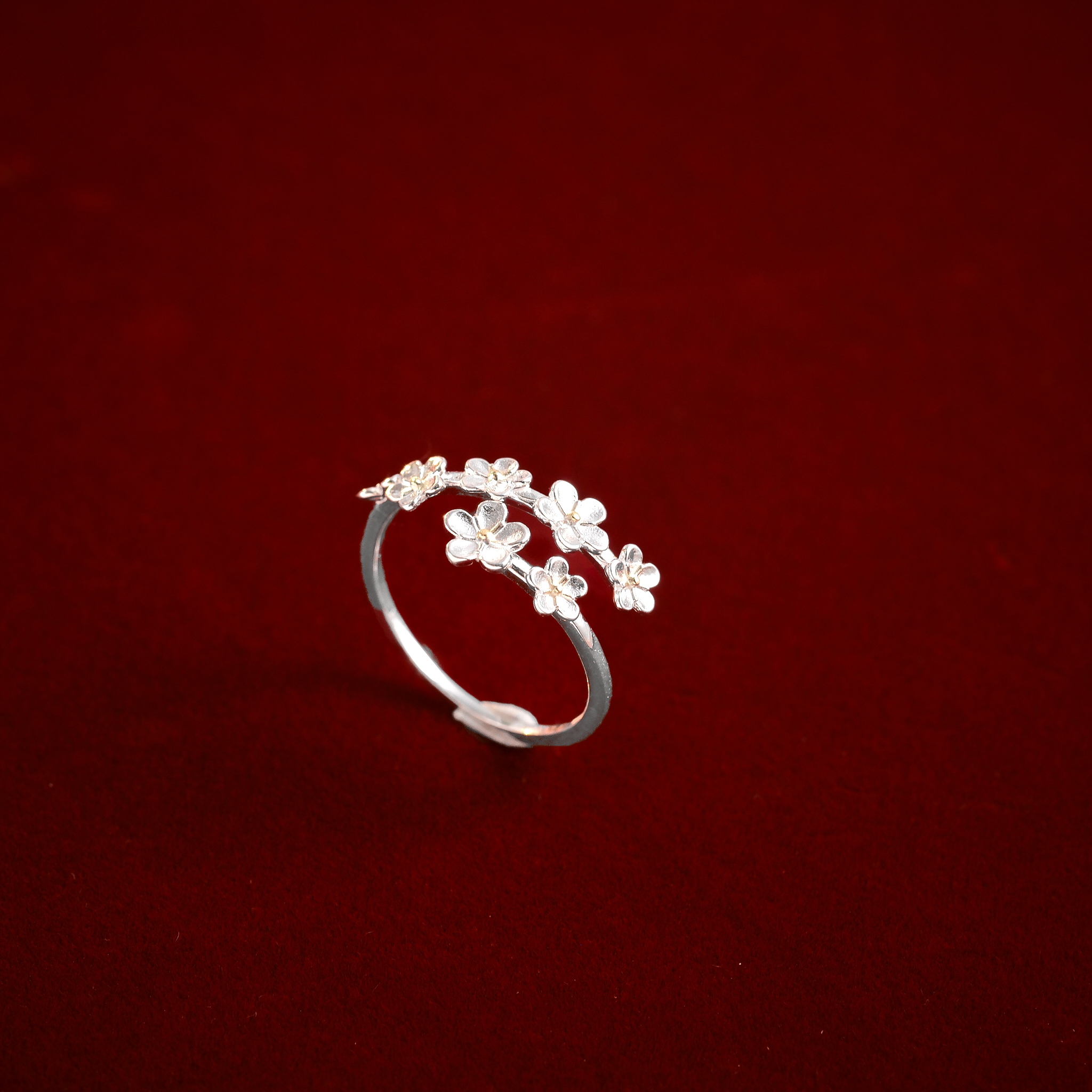 足银戒指 足银990花开富贵开口戒指 气质时尚 手圈可调（JZ9508)