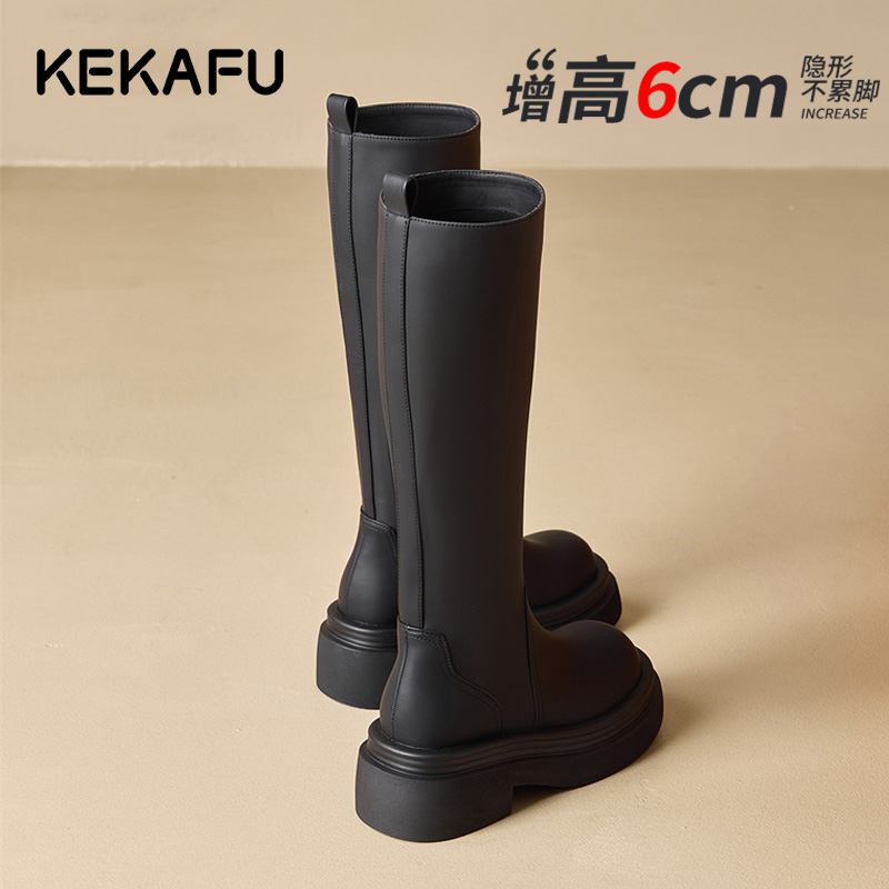 珂卡芙厚底靴子爆款长筒靴女2024新款秋季不过膝显瘦高筒马丁靴女