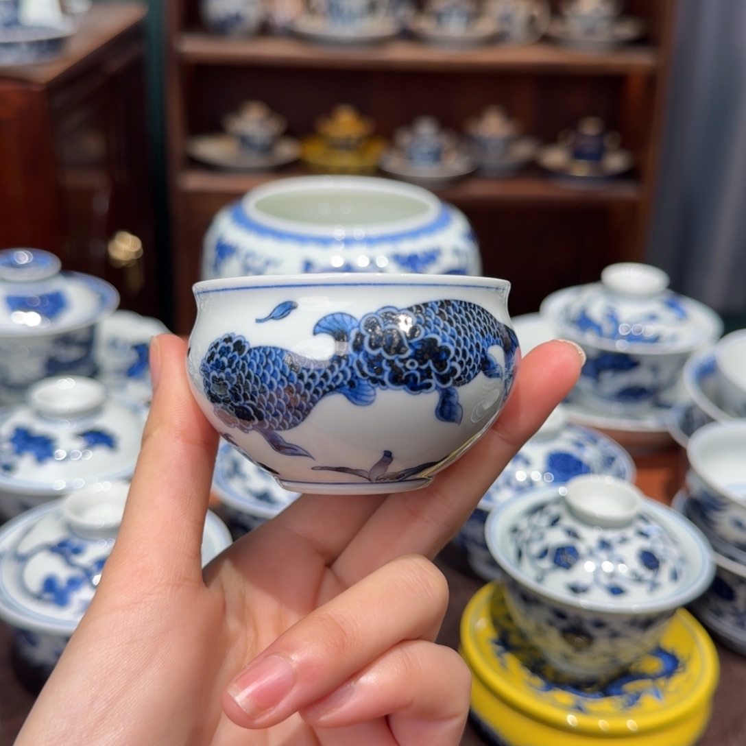 青花雯华堂手绘杯杯