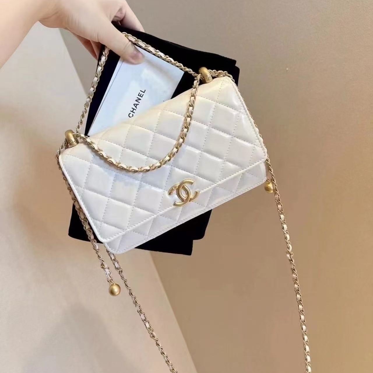 99新 Chanel/香奈儿 chanel 双金珠woc白色/优品