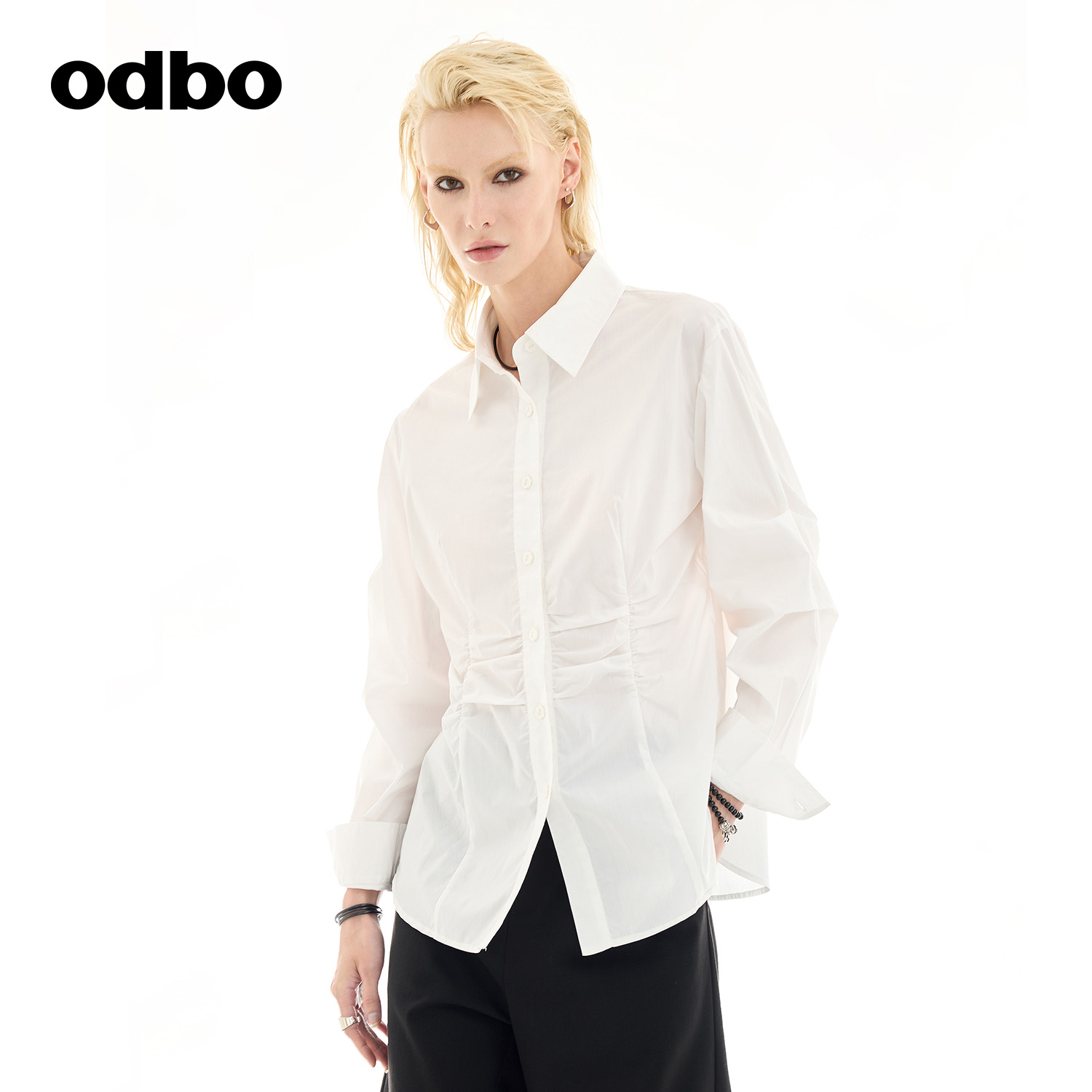 odbo/欧迪比欧优雅简约长袖衬衫2024秋冬新款休闲上衣女小众设计