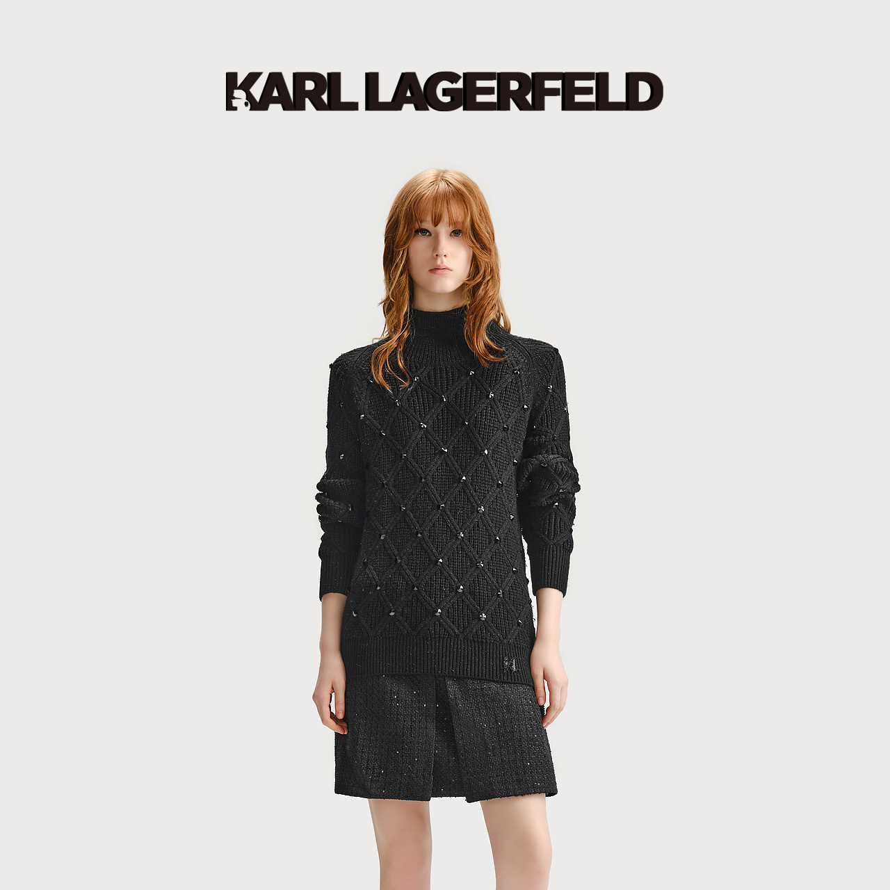 KARL LAGERFELD卡尔拉格斐冬黑色绞花毛衣套头衫老佛爷236L2014