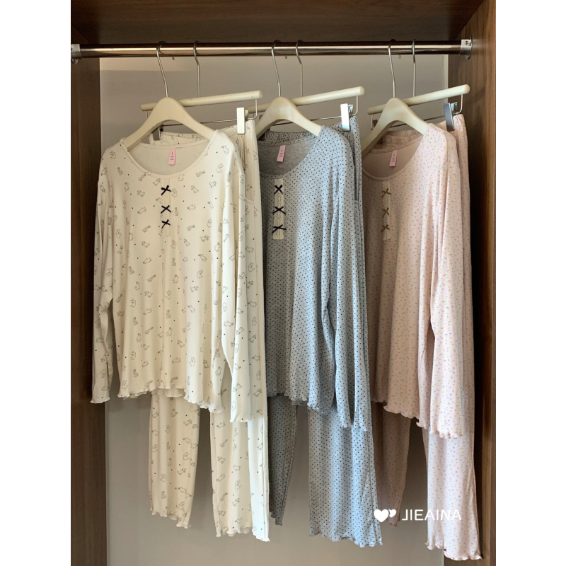 睡衣女秋春季长袖长裤韩版休闲运动碎花莫代尔棉家居服两件套装