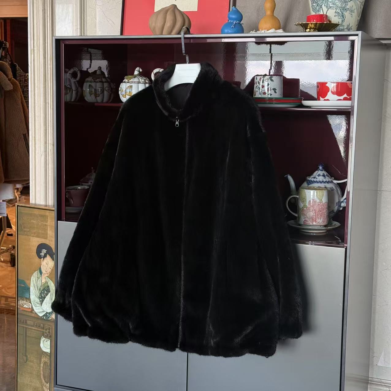 MYL 2025秋冬新品黑色水貂外套双面穿长袖气质立领水貂上衣