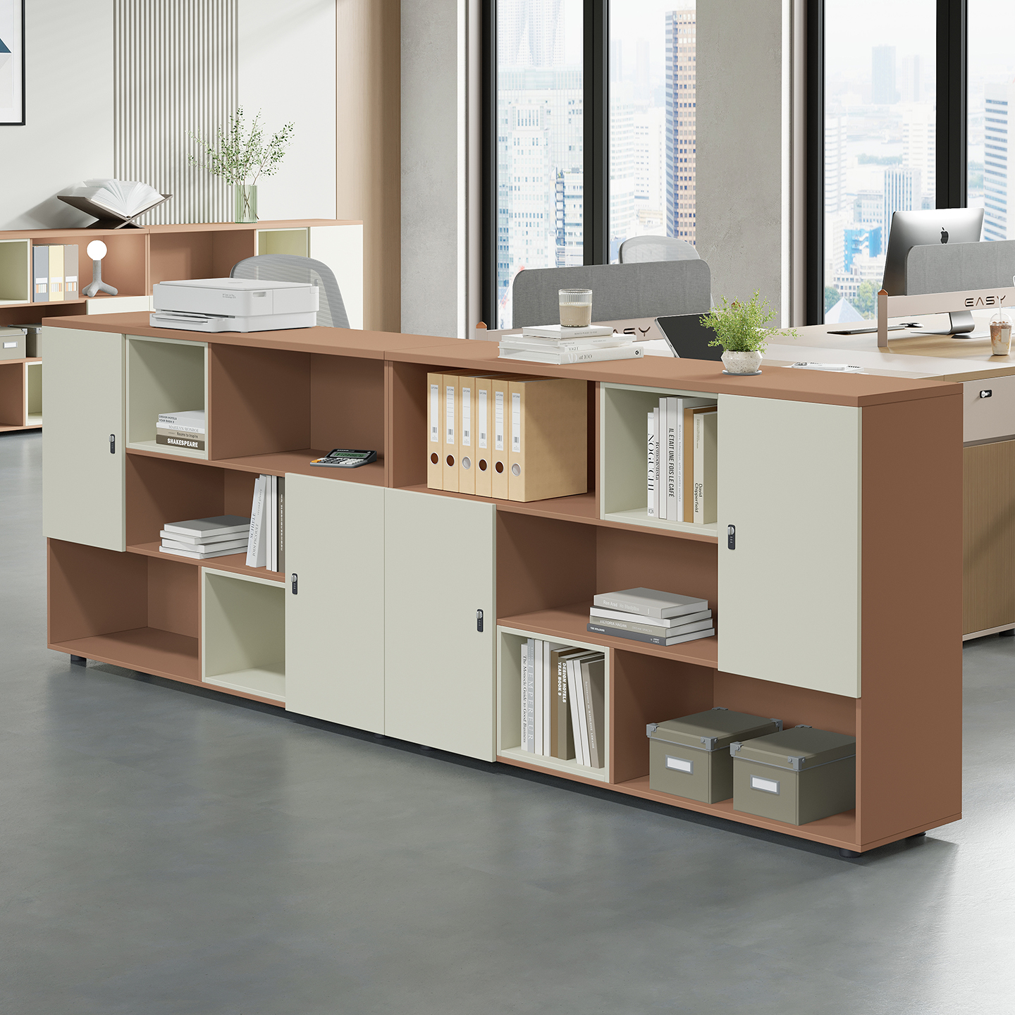 隔断矮柜办公用木质落地带锁文件柜茶水置物柜打印机柜储物