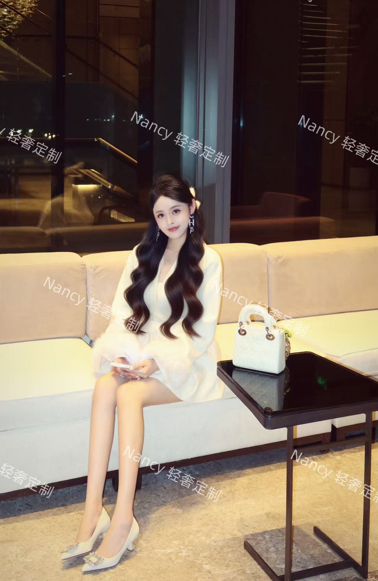 【Nancy专属】慵懒感秋冬时尚百搭可拆卸毛呢长款千金风双面呢大衣