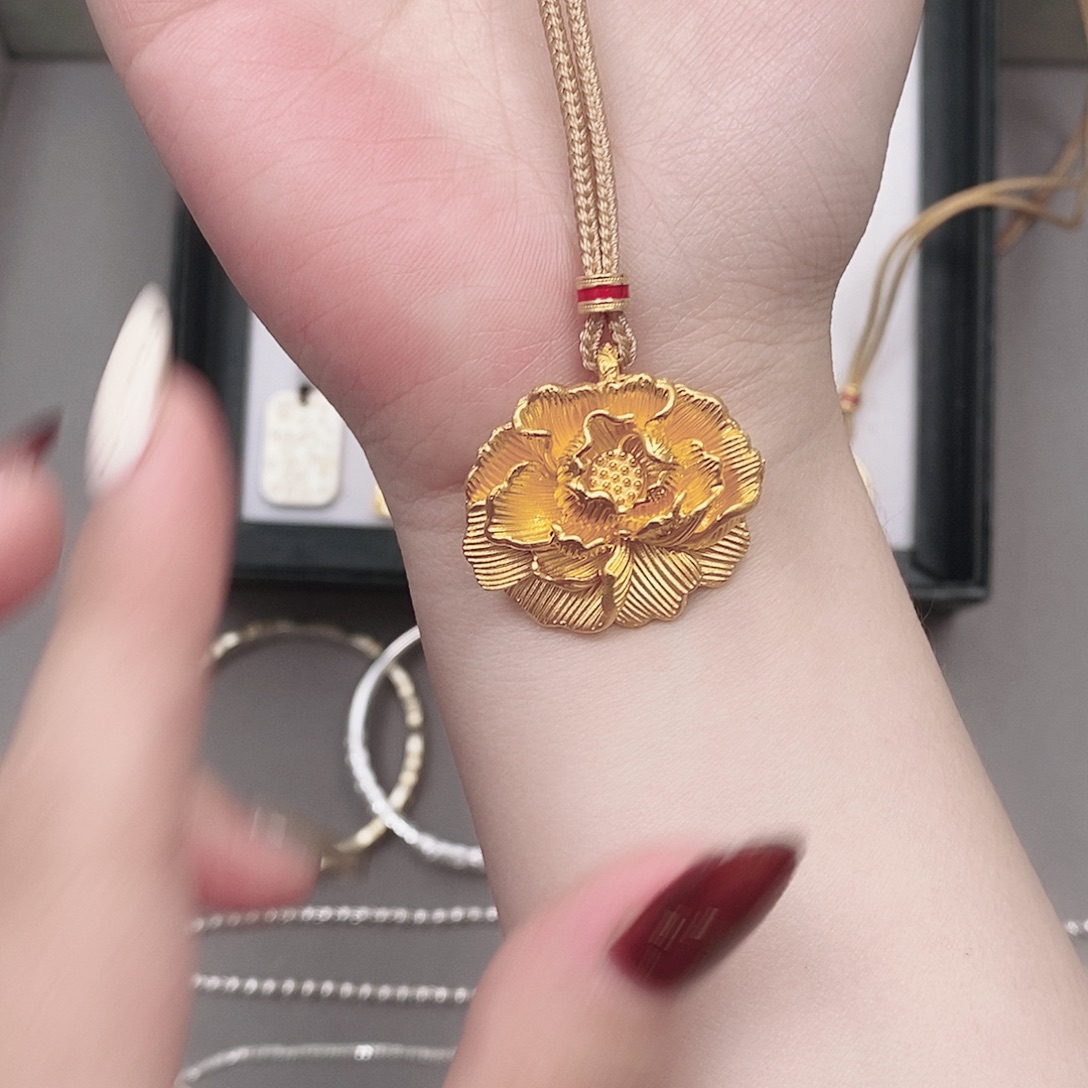 足银非金属足银999牡丹花吊坠