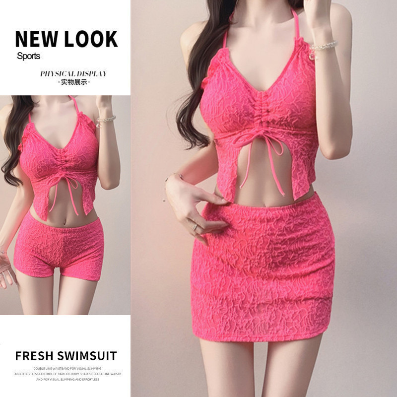 多巴胺新款泳衣女性感甜妹比基尼bikini三件套沙滩温泉度假泳装