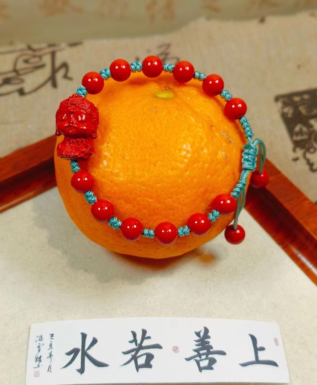 含辰砂工艺品高含量红砂本命年男女款绿度母时尚红绳手链