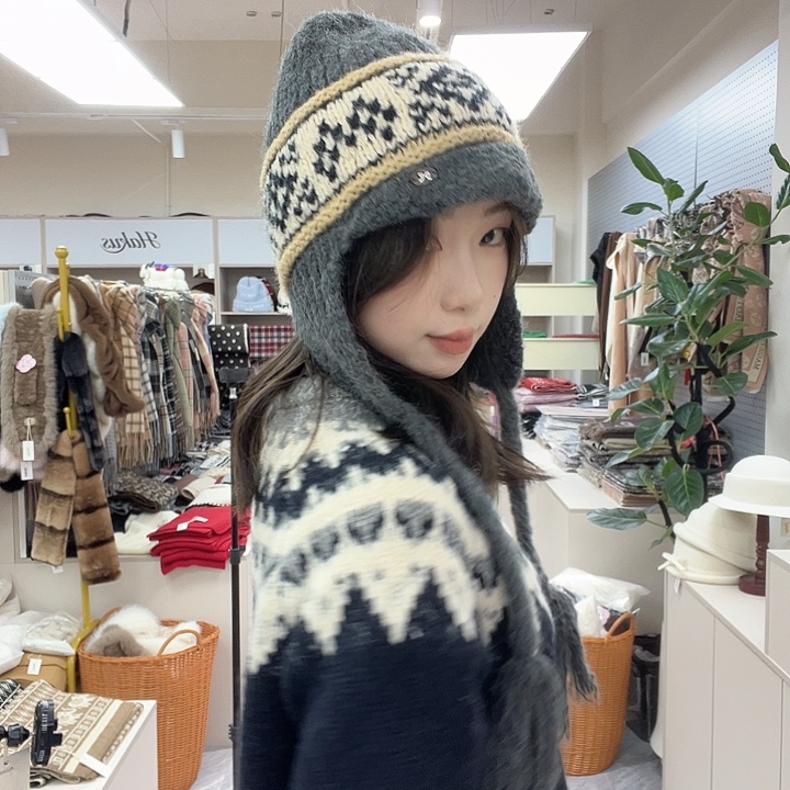 皮质铁合金费尔岛灰色帽子