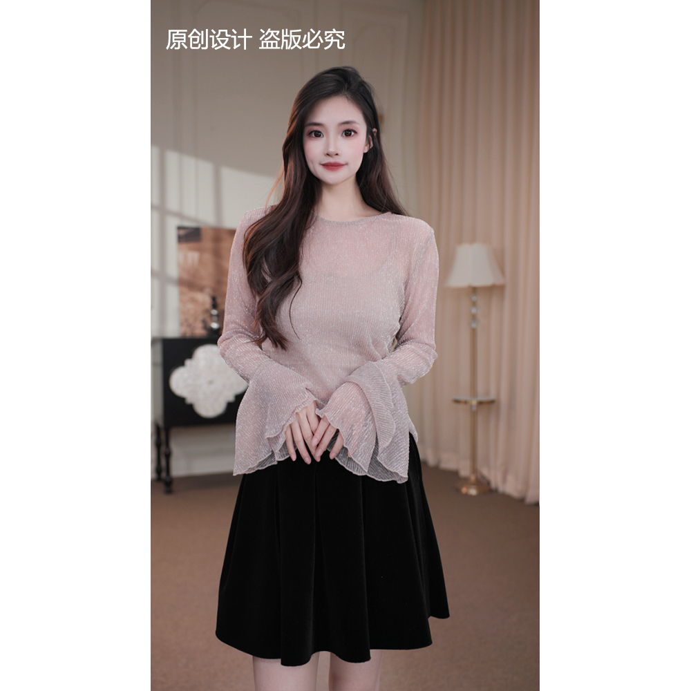 旷宁宁·银河入梦·秋冬装纯色长袖女士设计感小衫上衣女装-