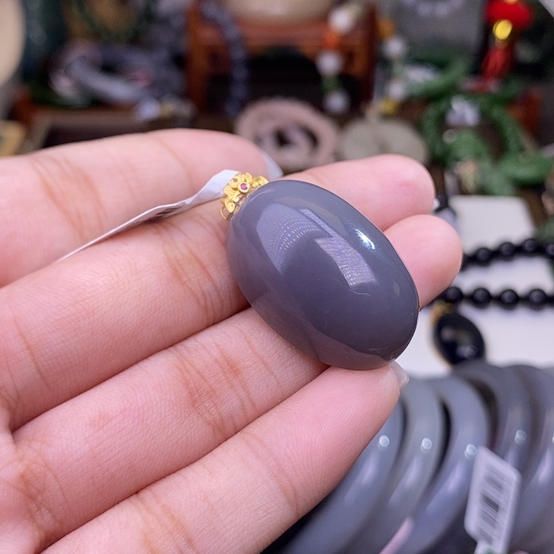 和田玉浓烟紫蛋面特细料金镶未镶嵌