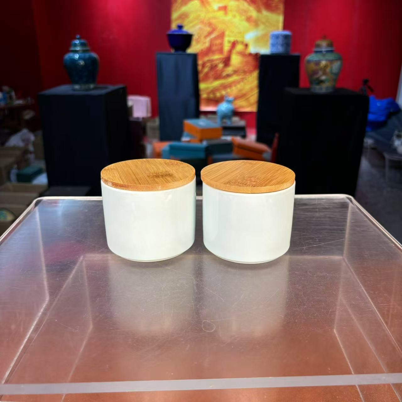 秋香茶具 青瓷木盖茶叶罐密封罐储物罐-2984