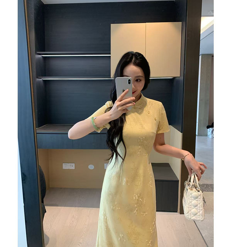 XINYI【花开富贵】夏季竹节新中式旗袍连衣裙收腰显瘦X625Q05612