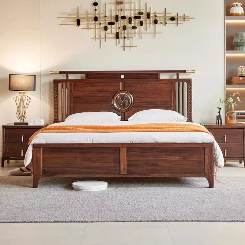 爆款新中式乌金木实木床家用卧室双人婚床中小户型现代轻奢储物