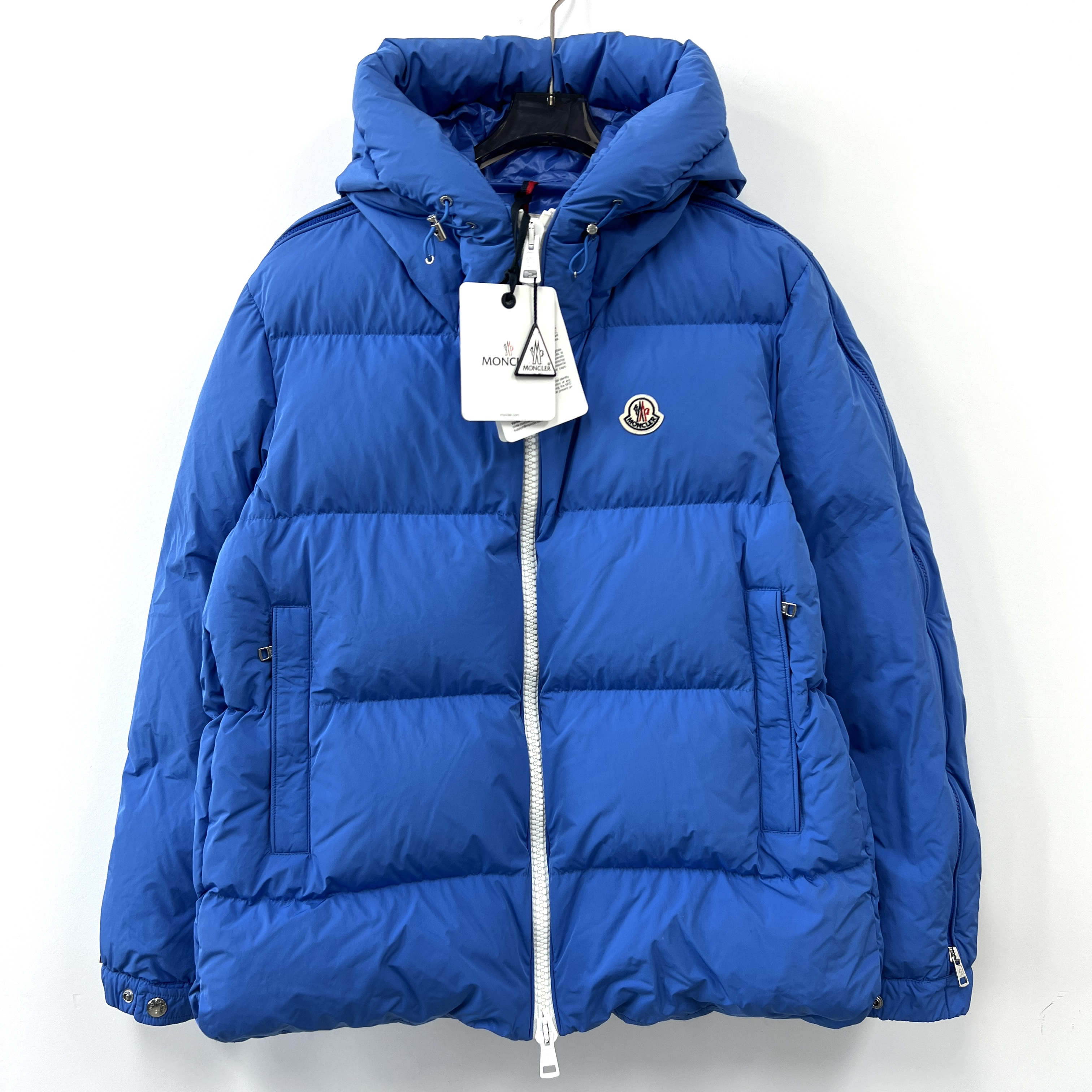 未使用 MONCLER 盟可睐 IDIL侧拉链字母连帽羽绒服 蓝色 5码/    