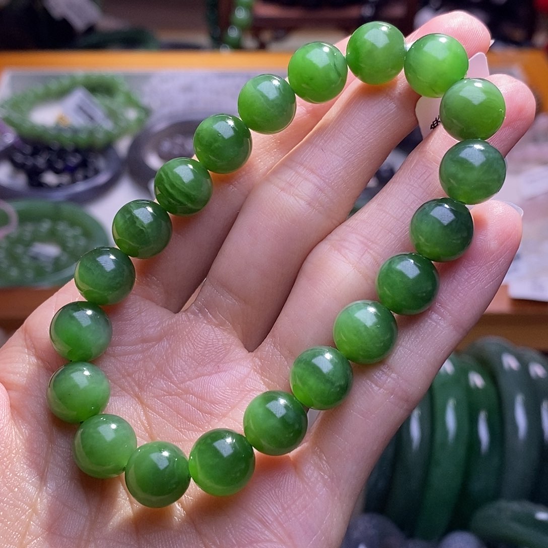 颈饰未镶嵌和田玉碧玉绿猫眼手串10MM