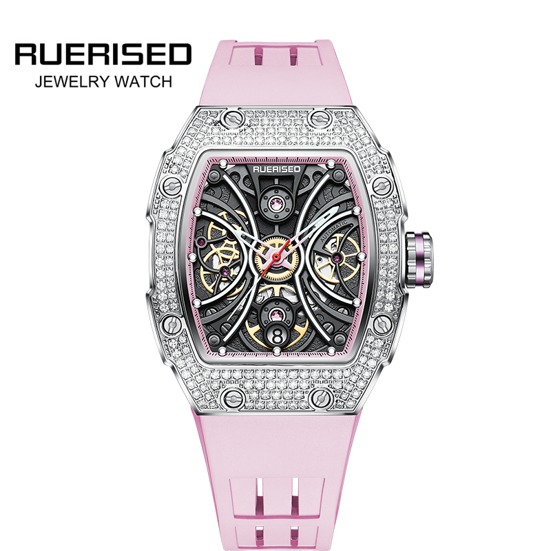 MR85005L酒桶型镶钻女款时尚全自动机械表休闲腕表夜光