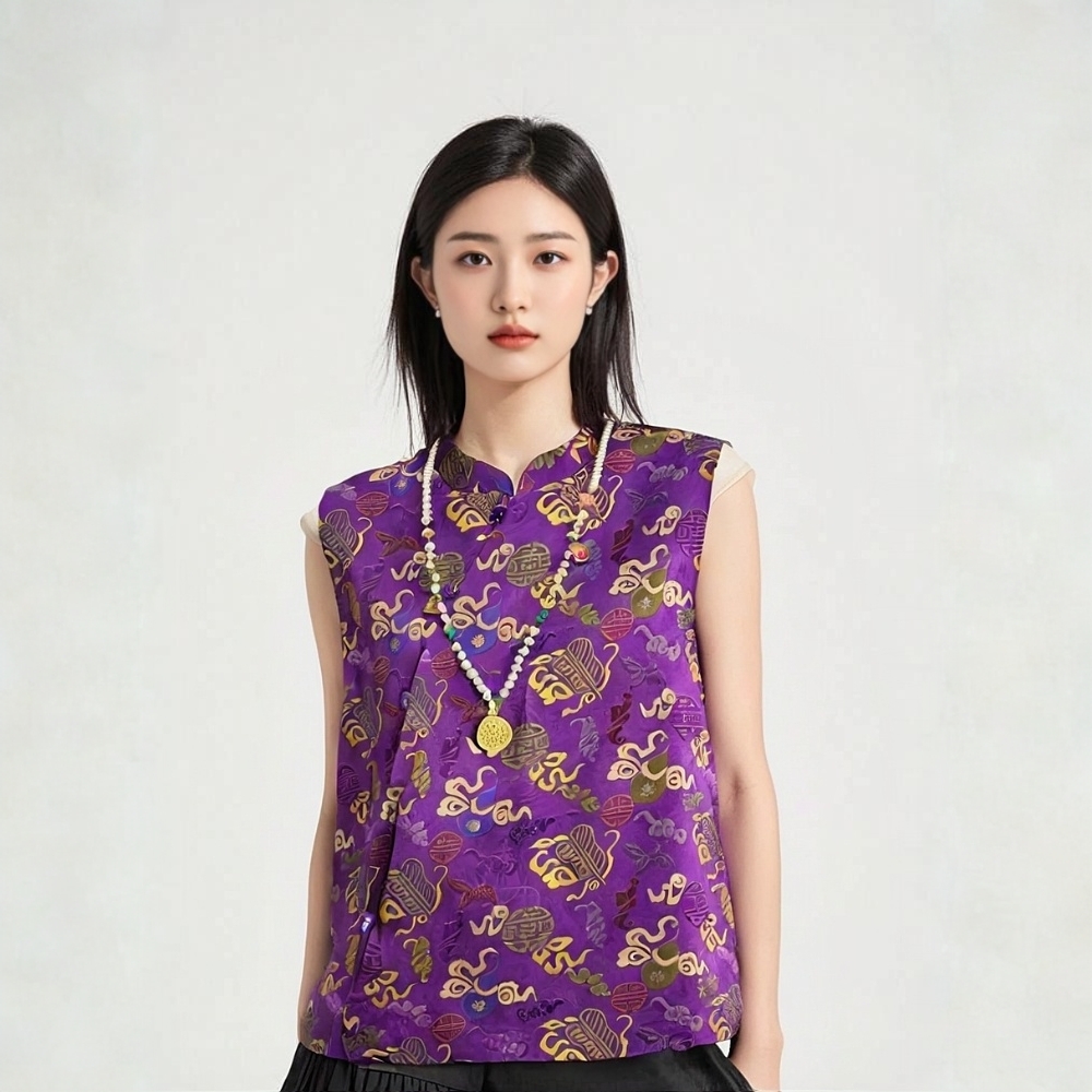 紫气东来浅尝新中式复古织锦提花女春秋款2025独特超好看国风马甲