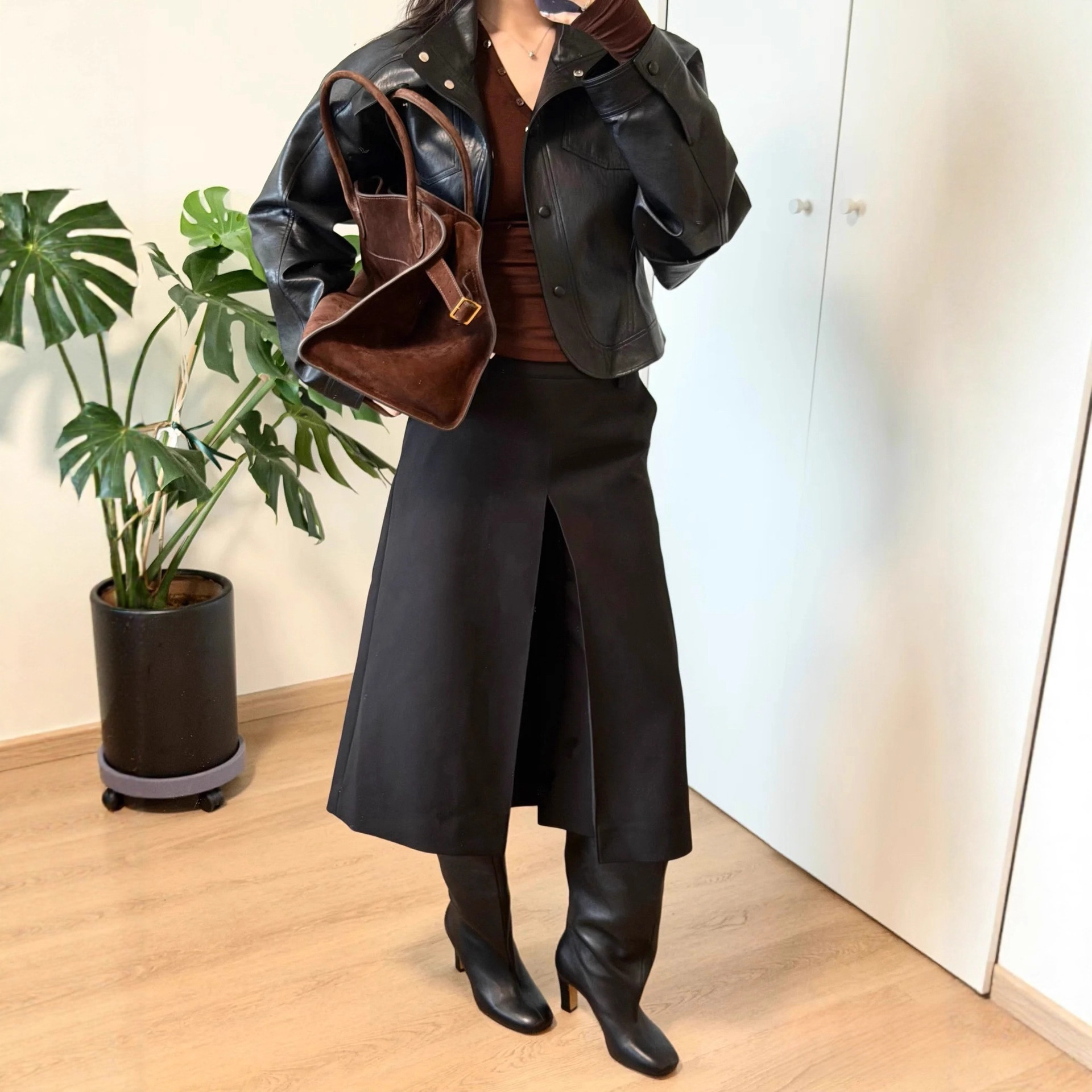 JODIE WANG 百搭宽松休闲裙裤女A型立褶7分阔腿裤5525