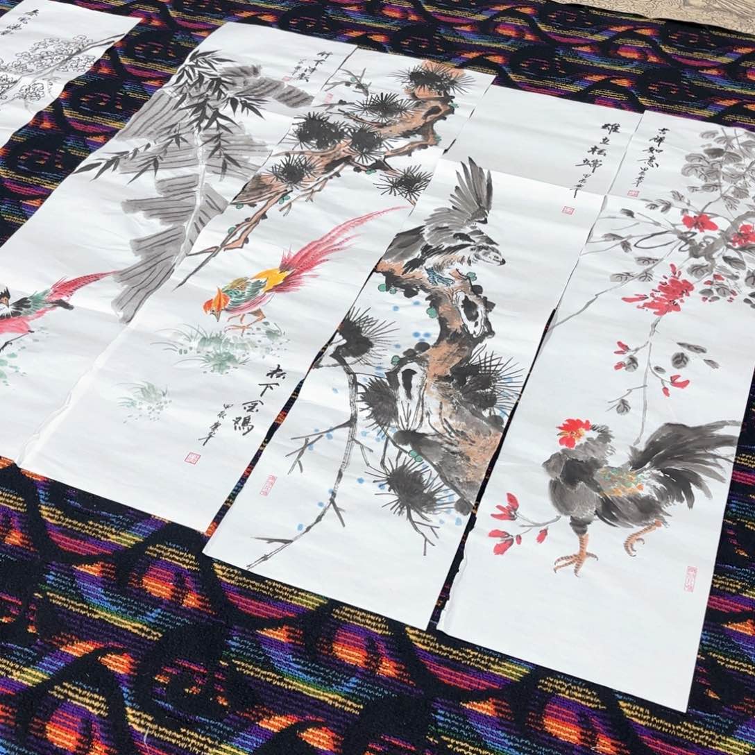 国画朱庆平4条屏山水马