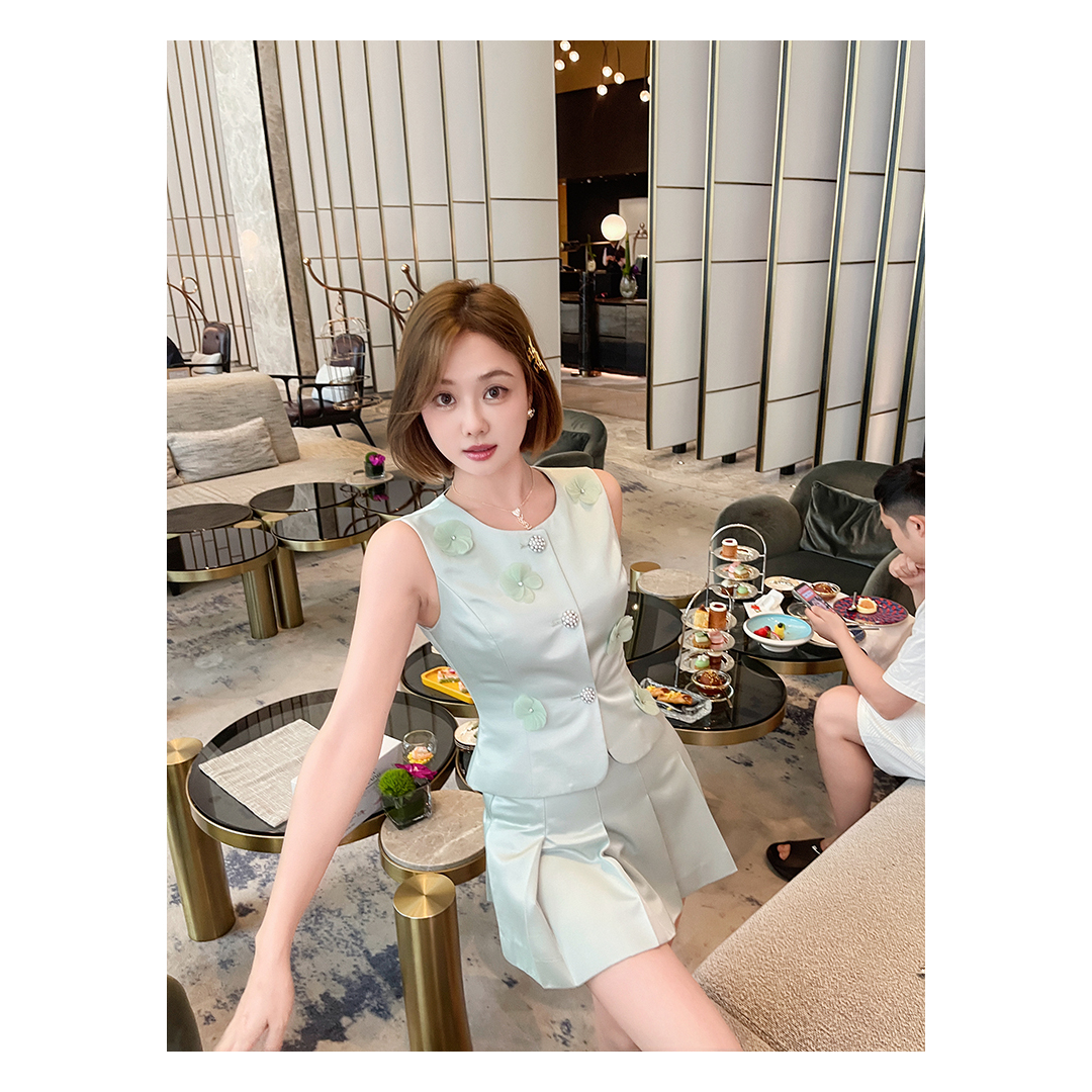 【伦敦少女】LD240160 薄荷绿西装马甲  LD240162 薄荷绿半裙套装