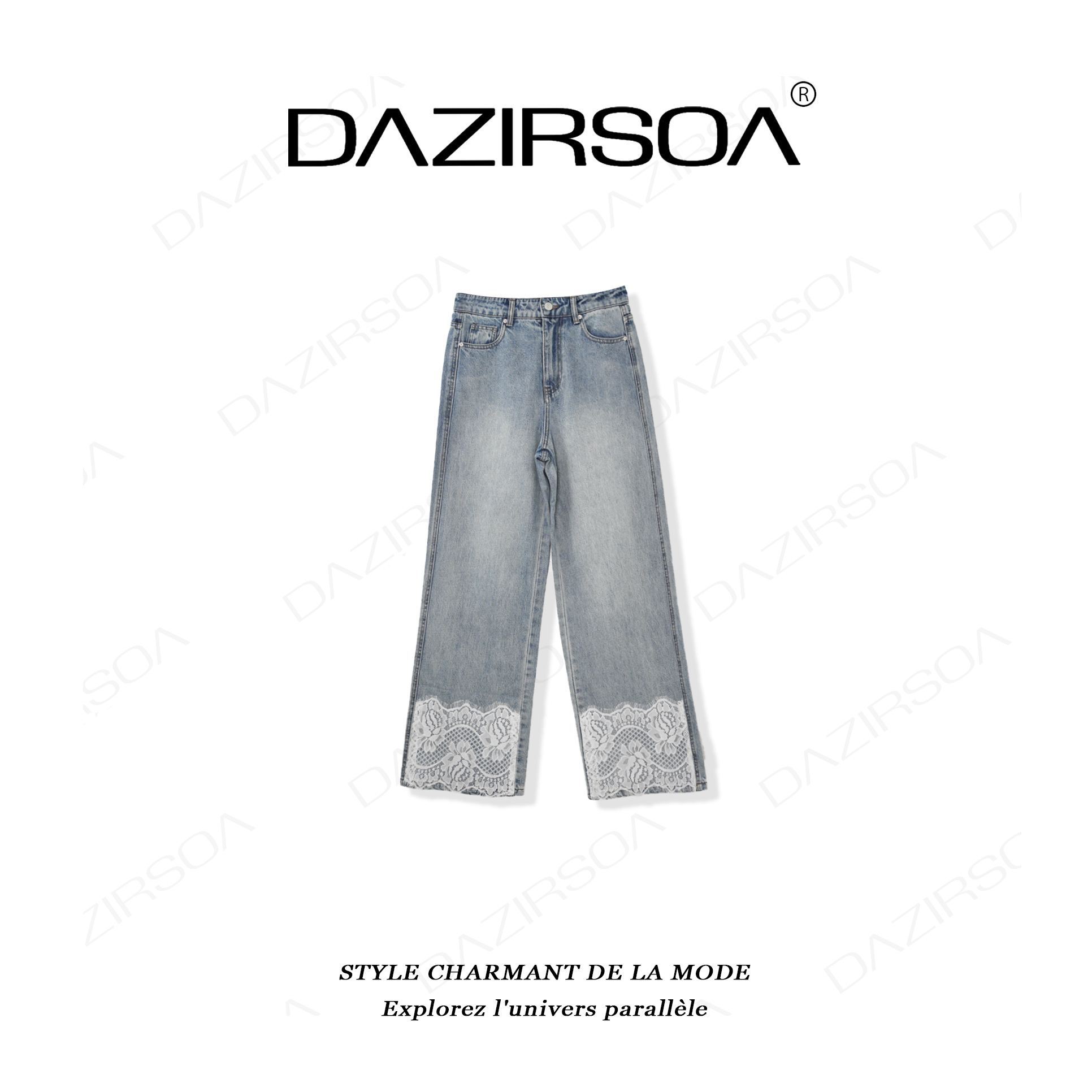 DAZIRSOA/达姿“生机意蕴”时尚百搭拼接蕾丝洋气牛仔裤 X257