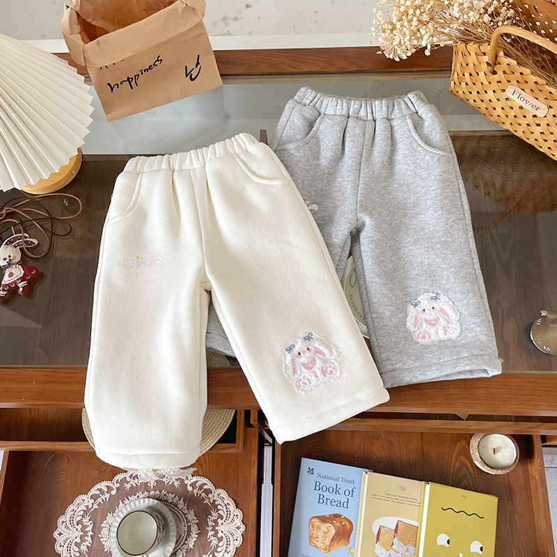 【现货】DK252273冬季新款儿童裤子女童加绒加厚保暖休闲裤百搭冬款