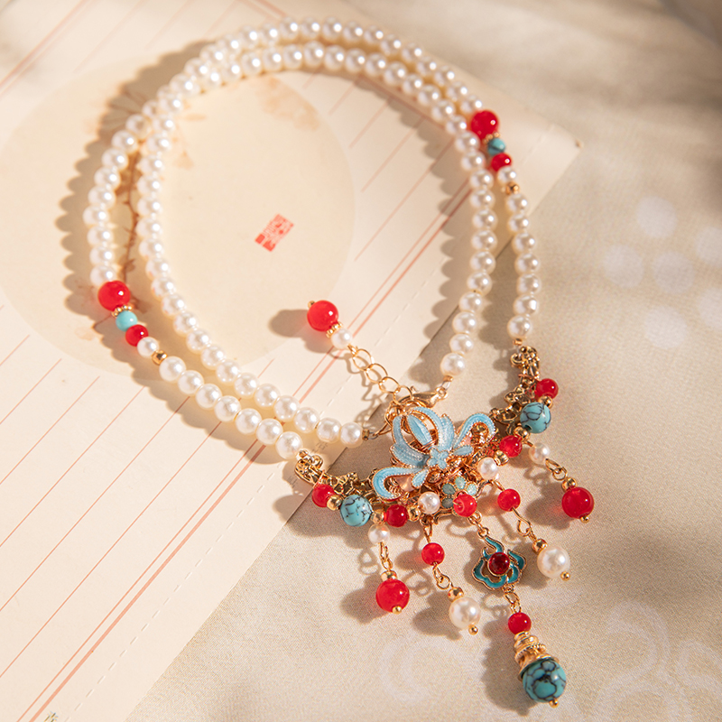 明制汉服烧蓝璎珞古风配饰项链